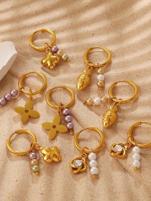Retro Gentle Mixed Color Imitation Pearl Flower Pendant Earrings Non-Fading Commuter Light Luxury All-Matching Ear Clip