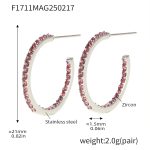 color: F1711-B Style -Steel Color Inner & Outer Pink Zircon Earrings -21mm