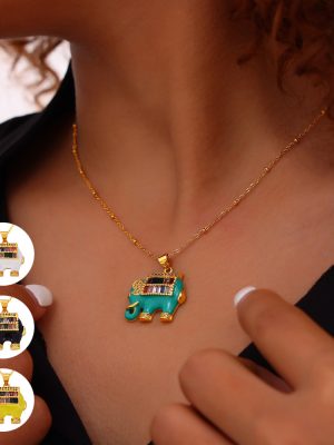Personality Clip Bead Necklace Ornament Drop Oil Diamond Elephant Design Copper Pendant Stainless Steel Necklace