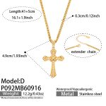 color: P092-D Style Cross Zircon Gold Necklace -41+5cm