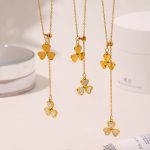 Heart-Shaped Flower Natural Fritillary Tassel Necklace Beautiful Design Stainless Steel Pull Adjustable Female