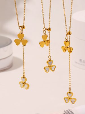 Heart-Shaped Flower Natural Fritillary Tassel Necklace Beautiful Design Stainless Steel Pull Adjustable Female