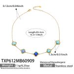 color: TXP612-Blue Cracked Ice Stone Flower Gold Necklace -39+5cm