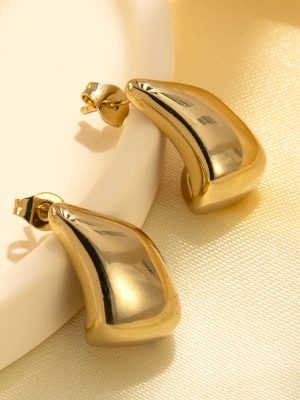 Simple All-Match Women's 18K Real Gold Stainless Steel Earrings Light Luxury High-End Earrings