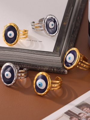 Devil's Eye Shape Ring Personalized Oil Dripping Design Multi-Layer Hollow Stainless Steel Ring