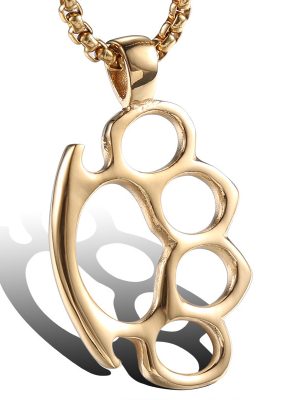 Hip Hop Stainless Steel Brass Knuckle Pendant Personality Hipster Men and Women Boxing Chain