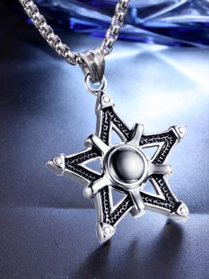 Stainless Steel Necklace Hollow Pentagram Men's Pendant Ornament