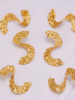 Water Plated 18K Real Gold Hammer Pattern S-Shaped Twisted Geometric Ear Studs Ins Simple Copper Earrings
